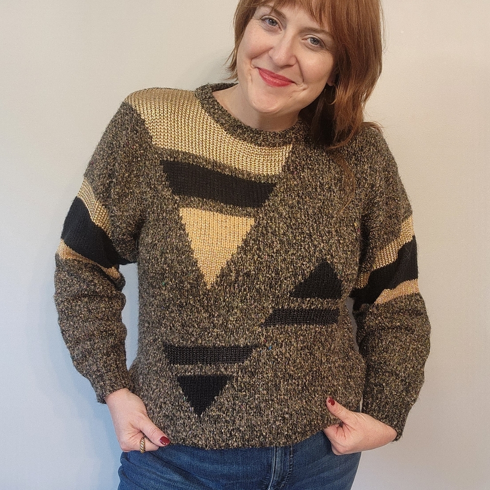 90s Funky Brown & Gold Triangle Dad Sweater